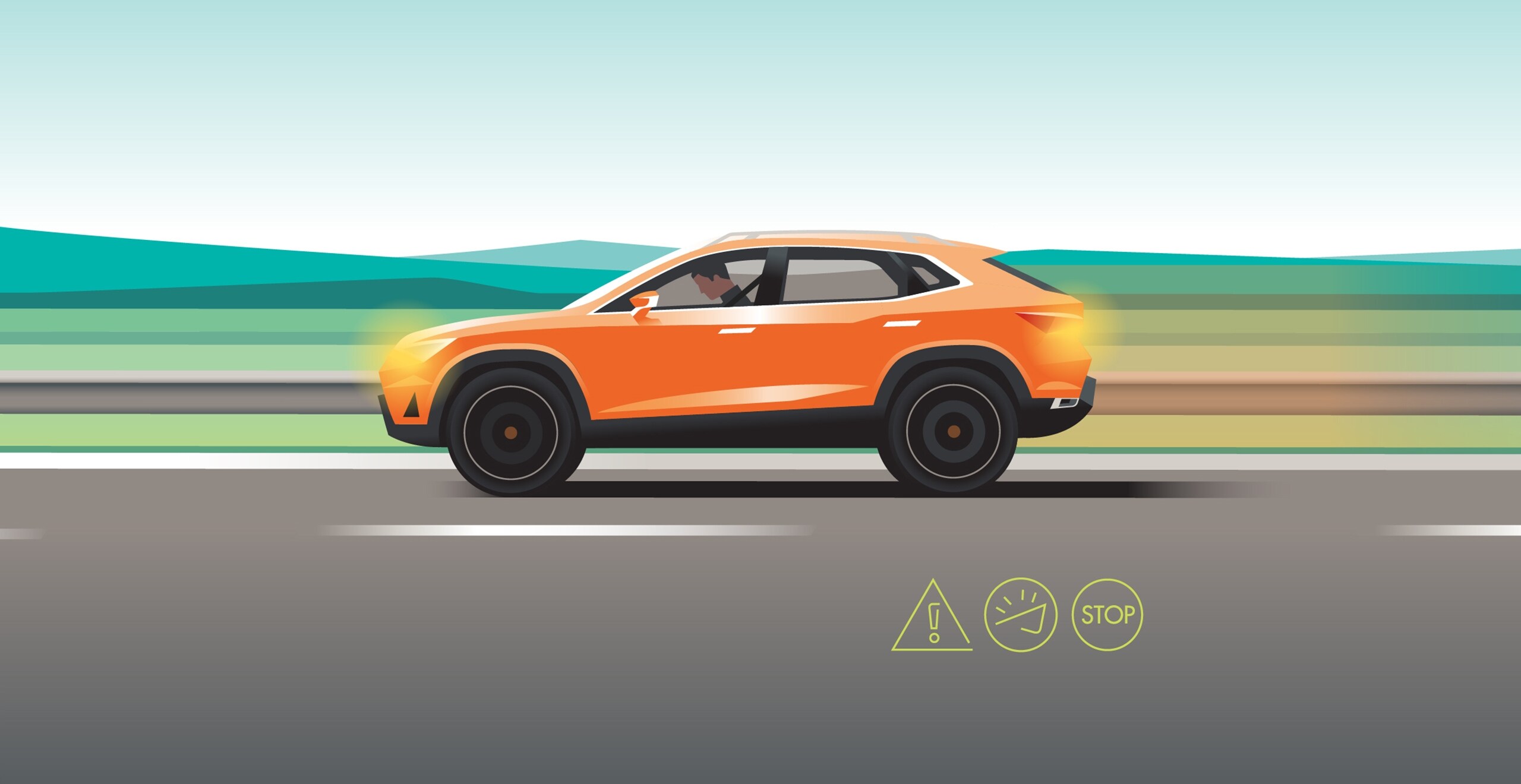 Ilustracja przedstawiająca działanie funkcji bezpieczeństwa systemu Emergency Assist SEAT-a Ateca