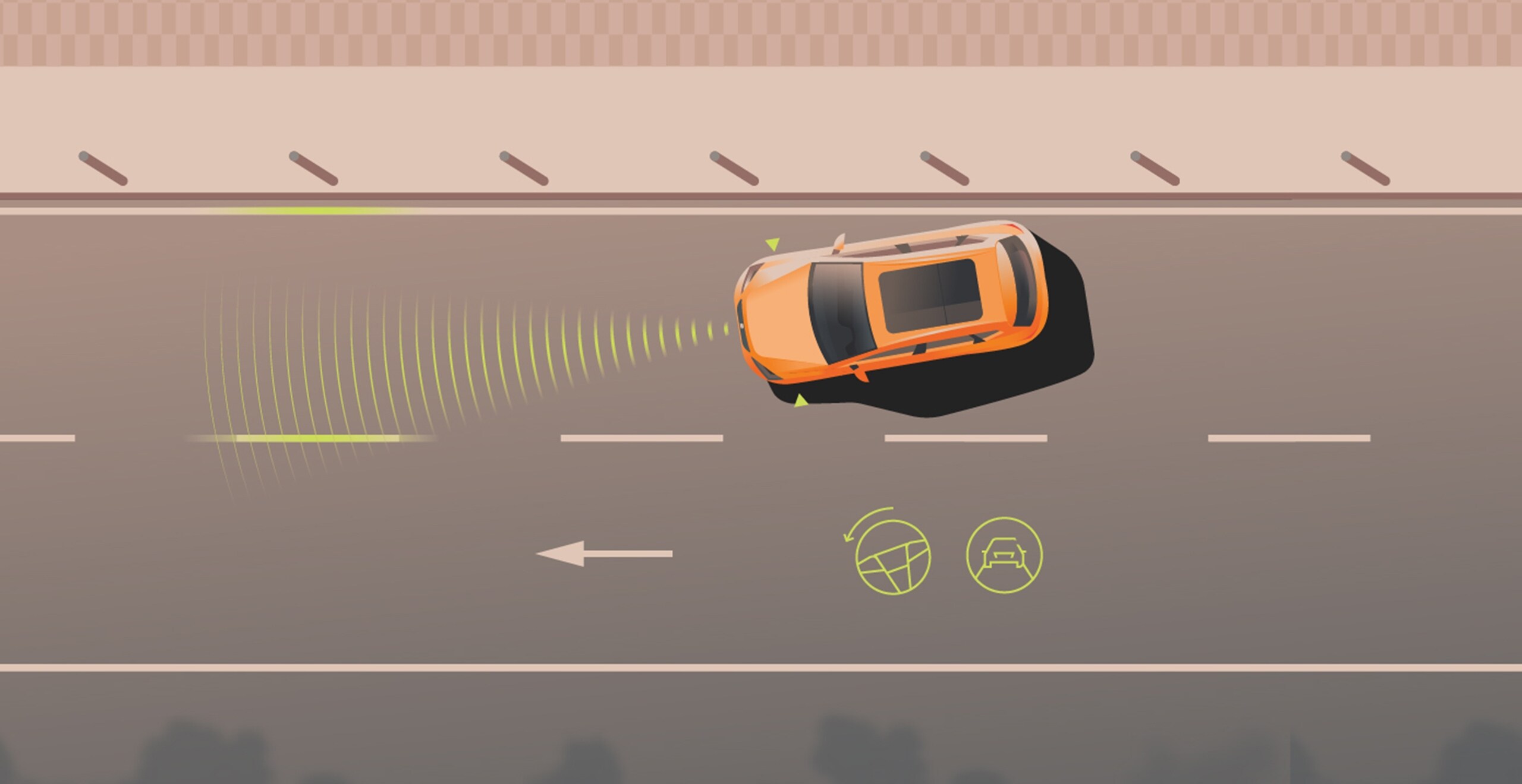 Ilustracja przedstawiająca działanie funkcji bezpieczeństwa systemu monitorowania martwego pola Side Assist SEAT-a Ateca