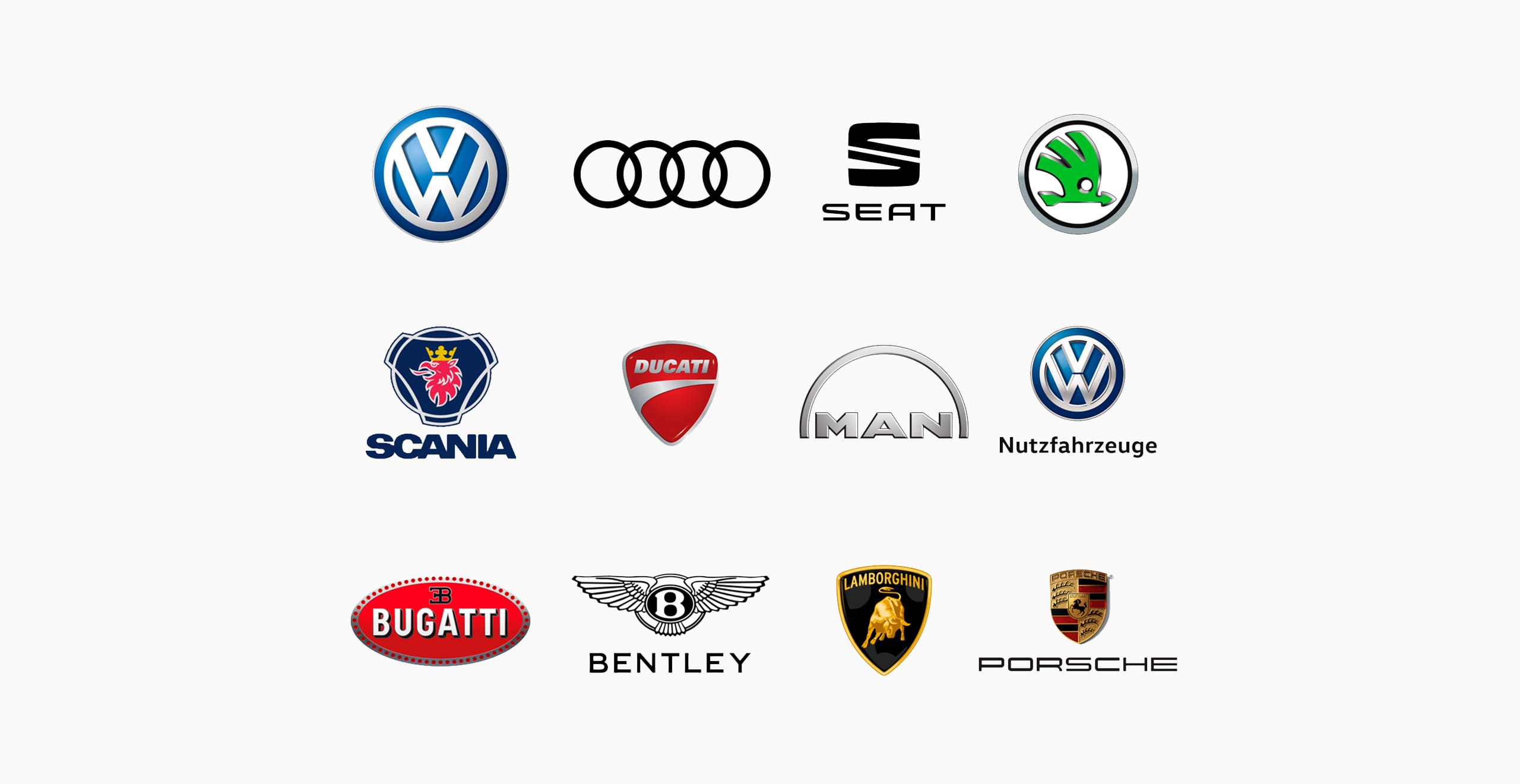SEAT Polska – Kariera – Talent – lista logotypów marek tworzących Volkswagen Group