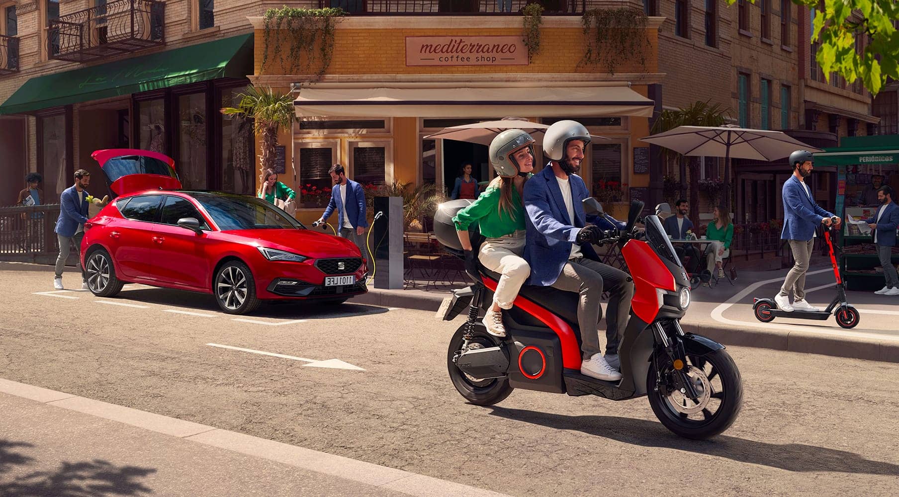 SEAT Leon e-Hybrid w kolorze Desire Red w kampanii digitalowej