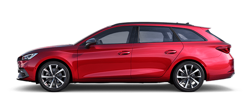Rodzinny SEAT Leon Sportstourer w kolorze Desire Red, widok z lewego boku